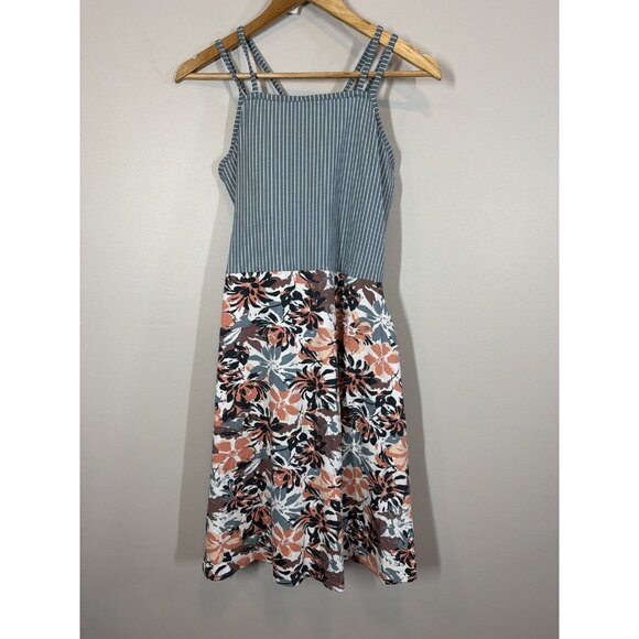 Pact Dresses & Skirts - Pact Blue Striped Floral Fit & Flare Strappy Mini Dress Organic Cotton Size XL